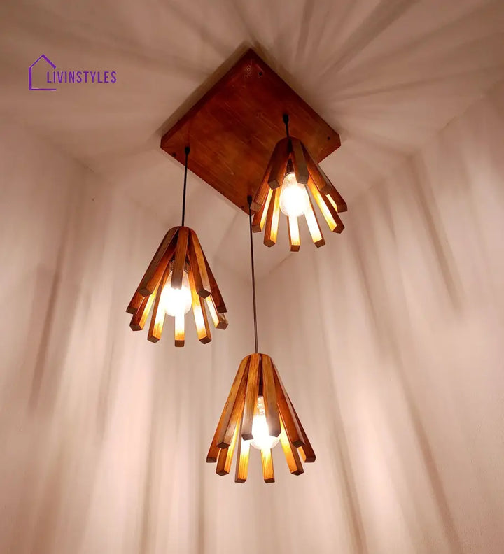 Taper Brown Wooden Cluster Hanging Lamp Lamps