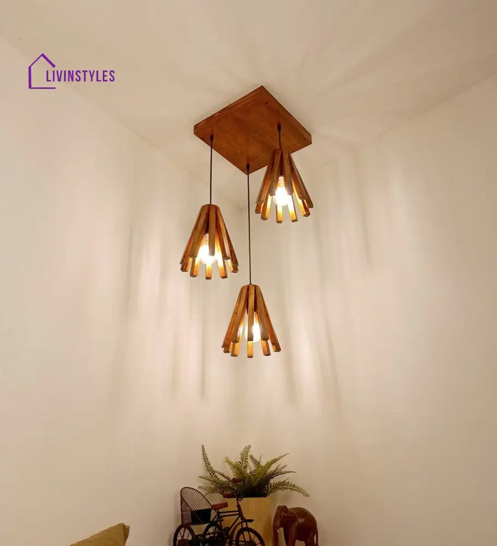 Taper Brown Wooden Cluster Hanging Lamp Lamps