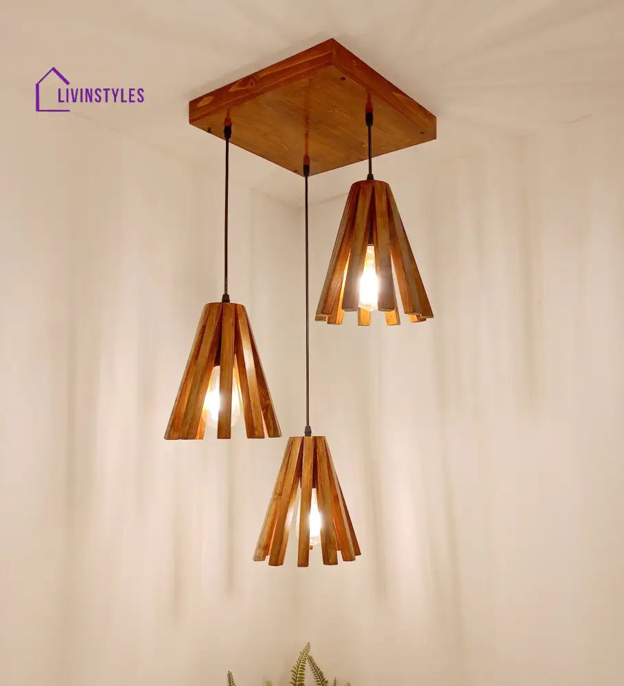 Taper Brown Wooden Cluster Hanging Lamp Lamps