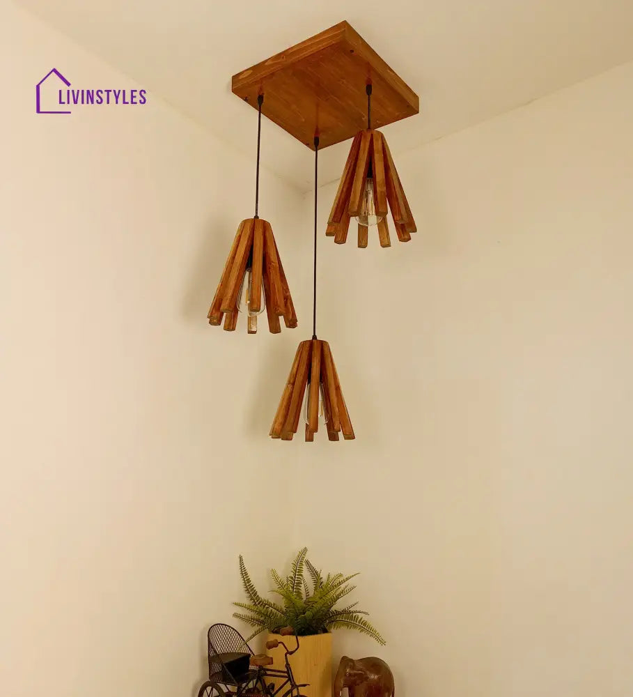 Taper Brown Wooden Cluster Hanging Lamp Lamps