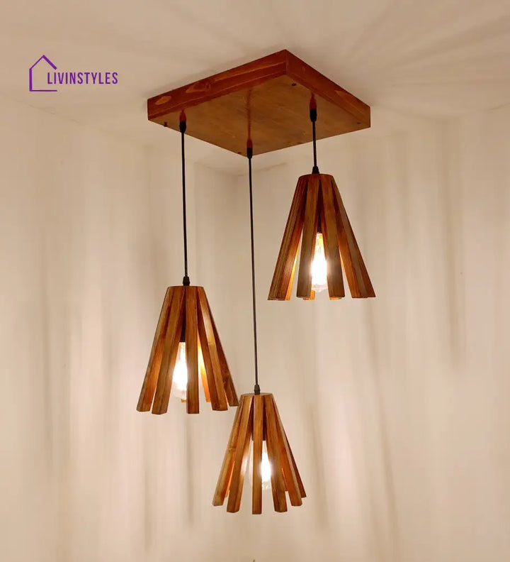 Taper Brown Wooden Cluster Hanging Lamp Lamps