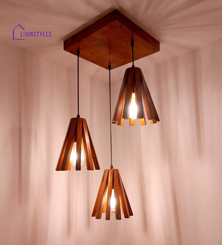 Taper Brown Wooden Cluster Hanging Lamp Lamps