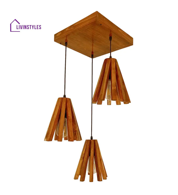 Taper Brown Wooden Cluster Hanging Lamp Lamps