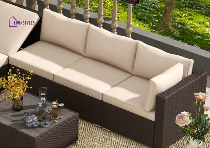 Tarun Outdoor Sectional Wicker Patio Furniture (Dark Brown & Cream)