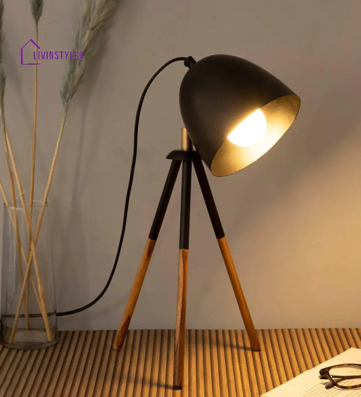 Teak Bud Desk Lamp Black Table