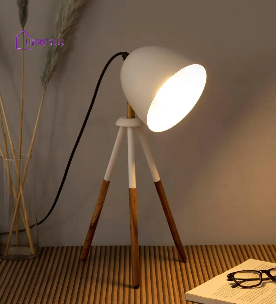 Teak Bud Desk Lamp White Table