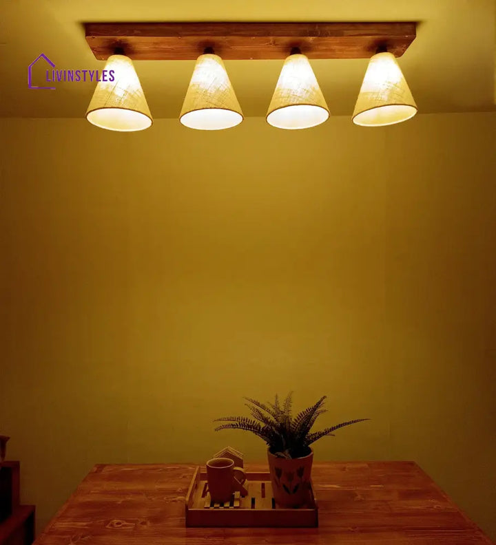 Terzo Brown Wooden 4 Series Ceiling Lamp Lights