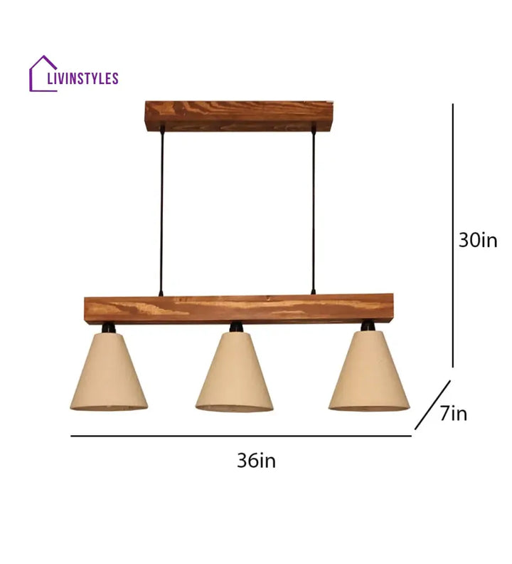 Terzo Brown Wooden Series Hanging Lamp With Beige Fabric Lampshade Lamps