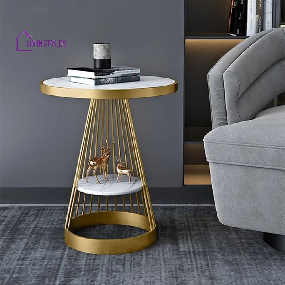 Thames Modern Luxurious Round Marble Side Table In Gold Color