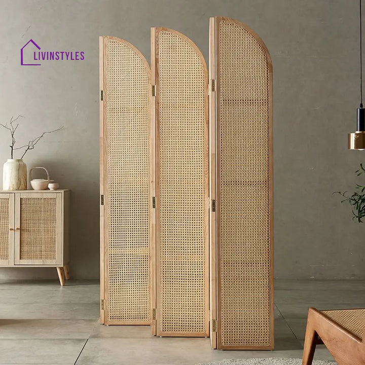 Theodora Wooden and Cane Weaving Room Partition for Living Room