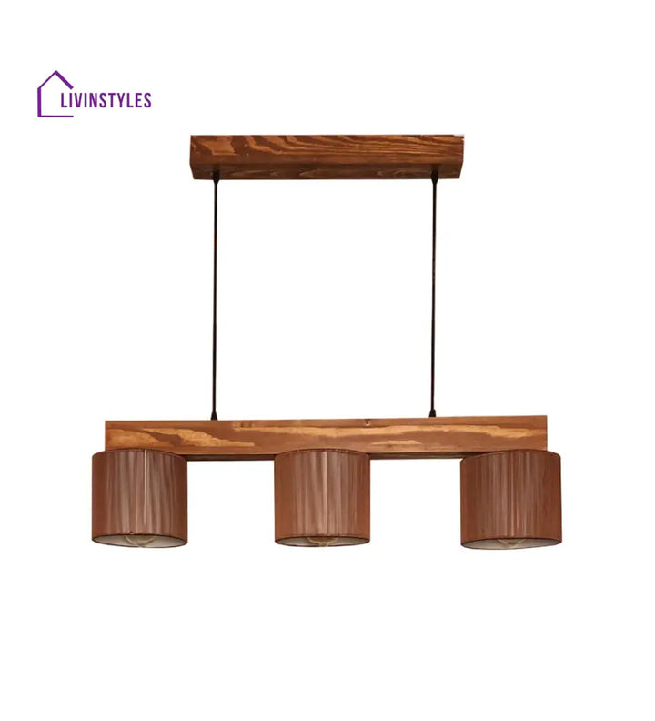 Tiga Brown Wooden Series Hanging Lamp With Fabric Lampshades Lamps