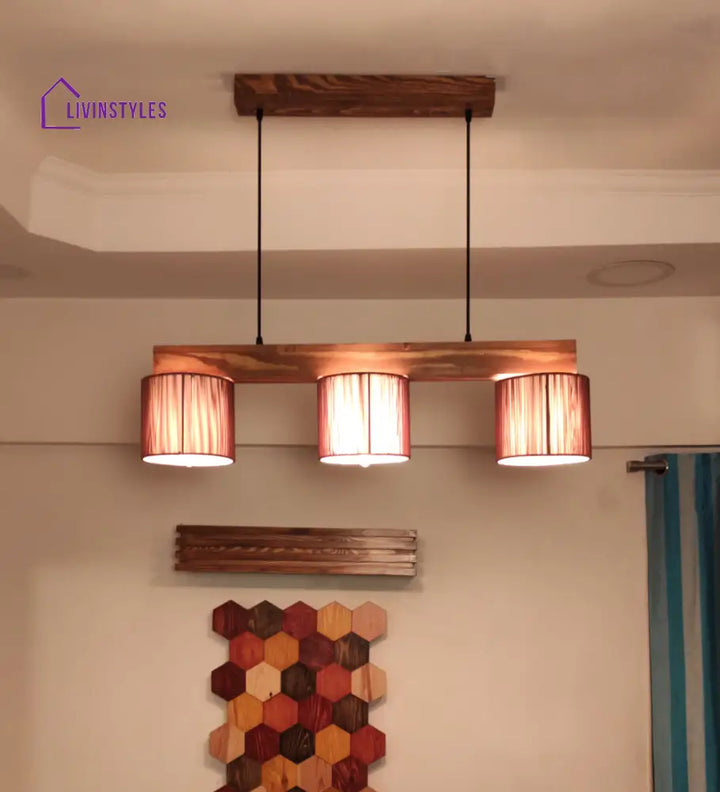 Tiga Brown Wooden Series Hanging Lamp With Fabric Lampshades Lamps