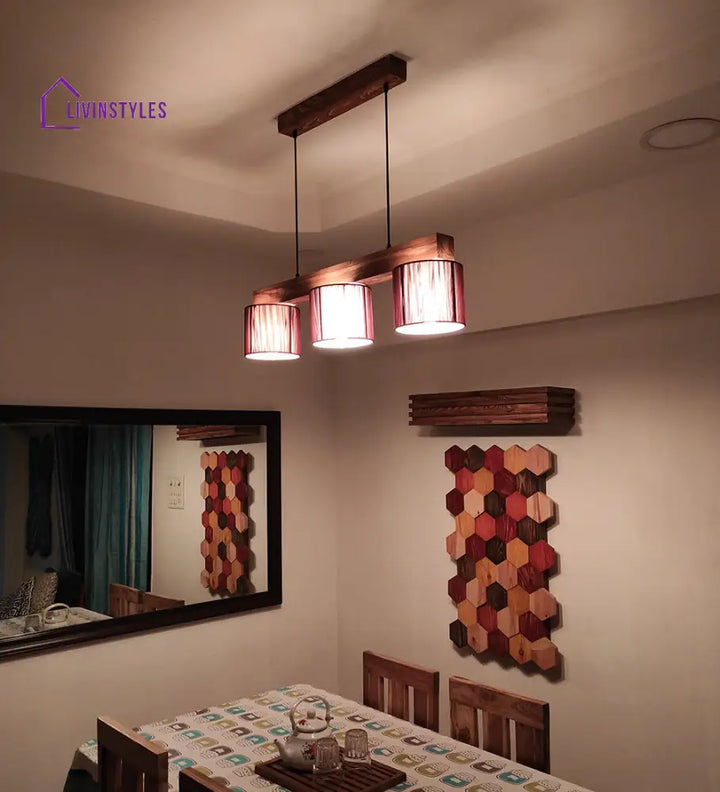 Tiga Brown Wooden Series Hanging Lamp With Fabric Lampshades Lamps