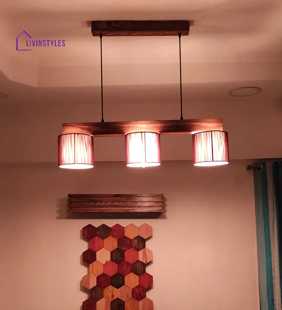 Tiga Brown Wooden Series Hanging Lamp With Fabric Lampshades Lamps