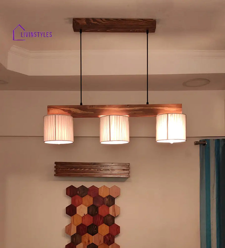 Tiga Brown Wooden Series Hanging Lamp With Silver Fabric Lampshades Lamps