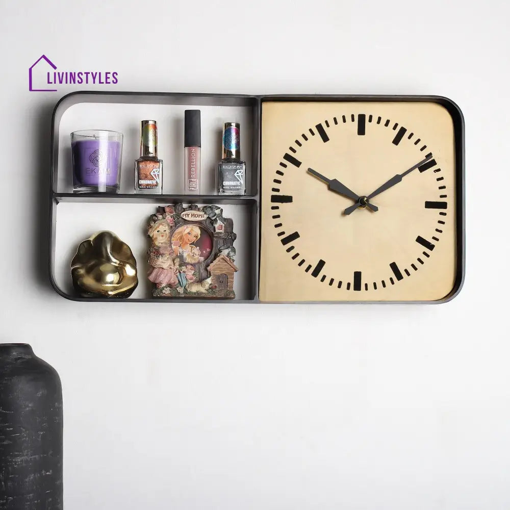 Timekeeper Shelves Wall Clock In Terracota Table