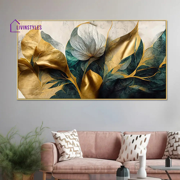 Timeless Gold Leaf Flower Design Wall Painting