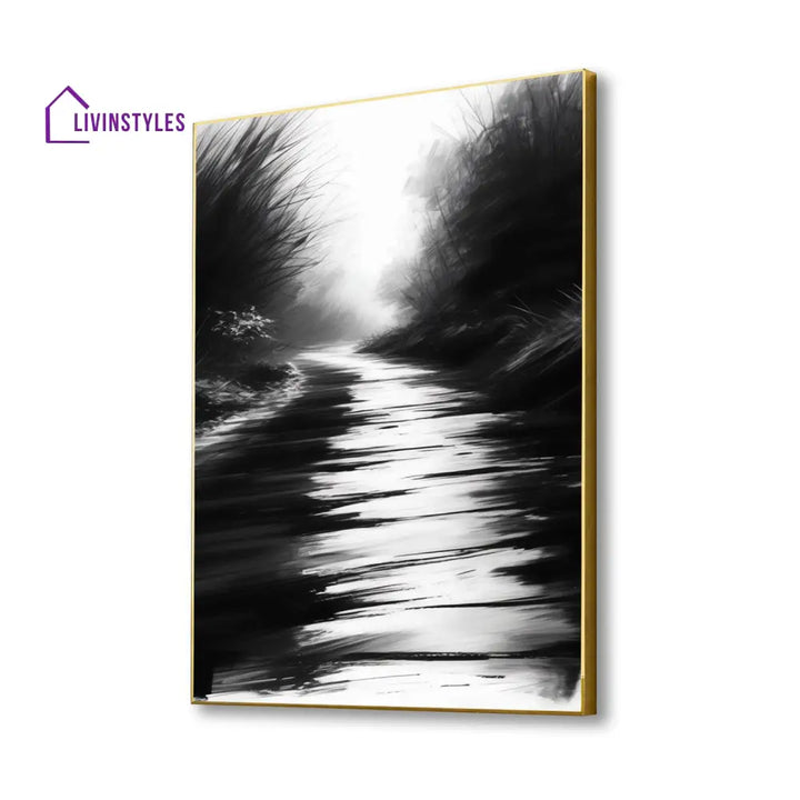 Timeless Serenity: Forest Path Art Canvas Wall Painting 24 X 36 Inch / Gold Floating Frame