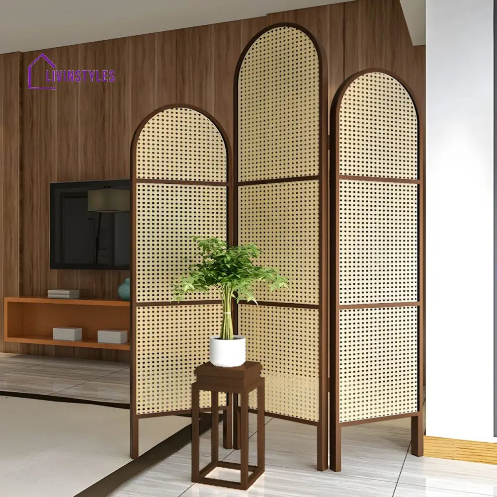 Titania Wooden and Cane Weaving Room Partition for Living Room