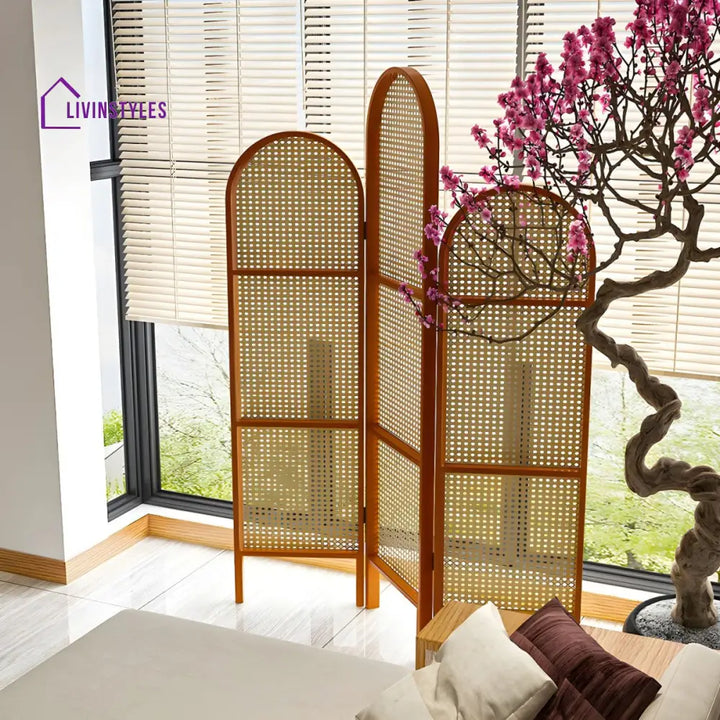 Titania Wooden and Cane Weaving Room Partition for Living Room