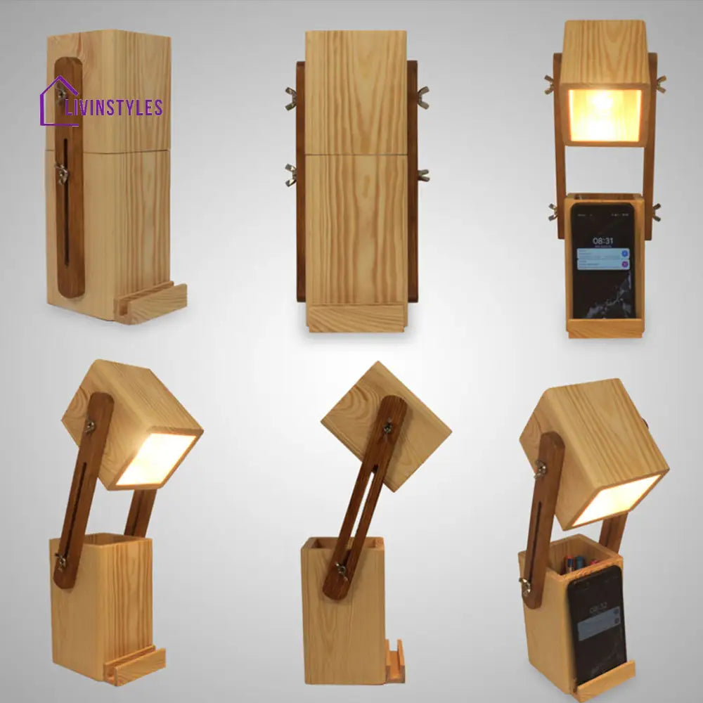 Toby Wooden Table Lamp With Desk Organiser Lamps