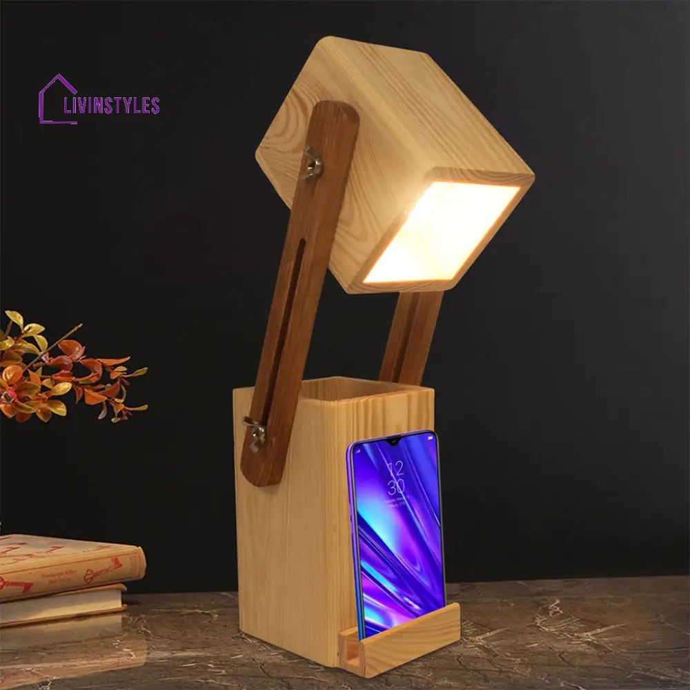 Toby Wooden Table Lamp With Desk Organiser Lamps