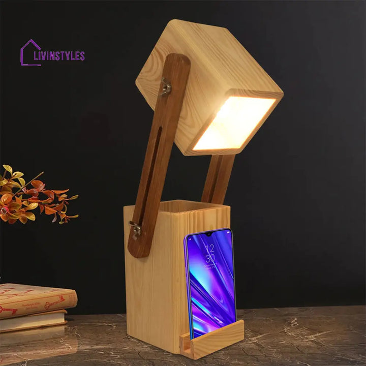 Toby Wooden Table Lamp With Desk Organiser Lamps