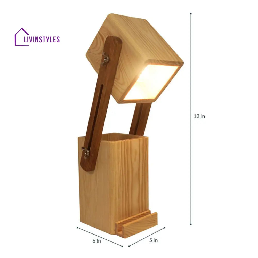 Toby Wooden Table Lamp With Desk Organiser Lamps