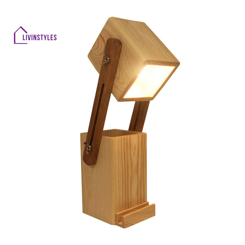 Toby Wooden Table Lamp With Desk Organiser Lamps