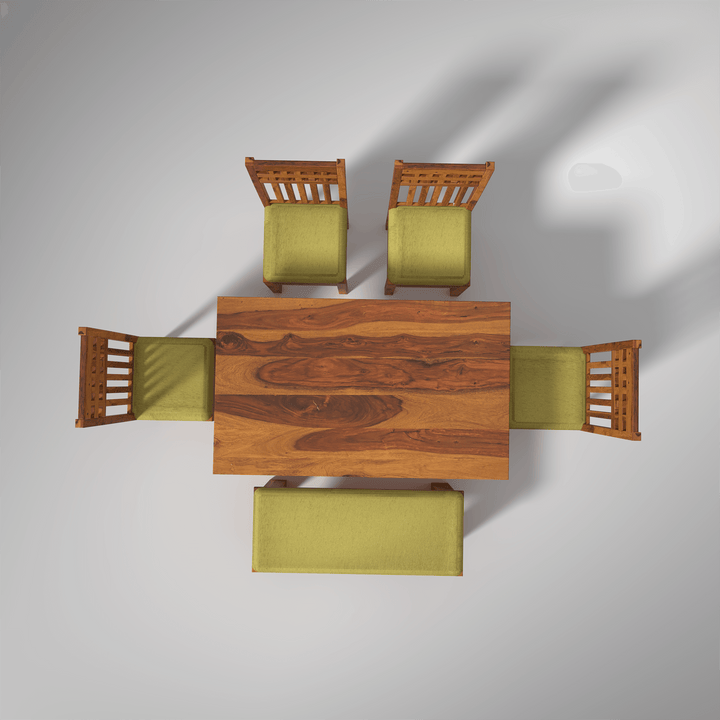 Falguni Sheesham Wood Dining Table Set (6 seater) In Light Honey