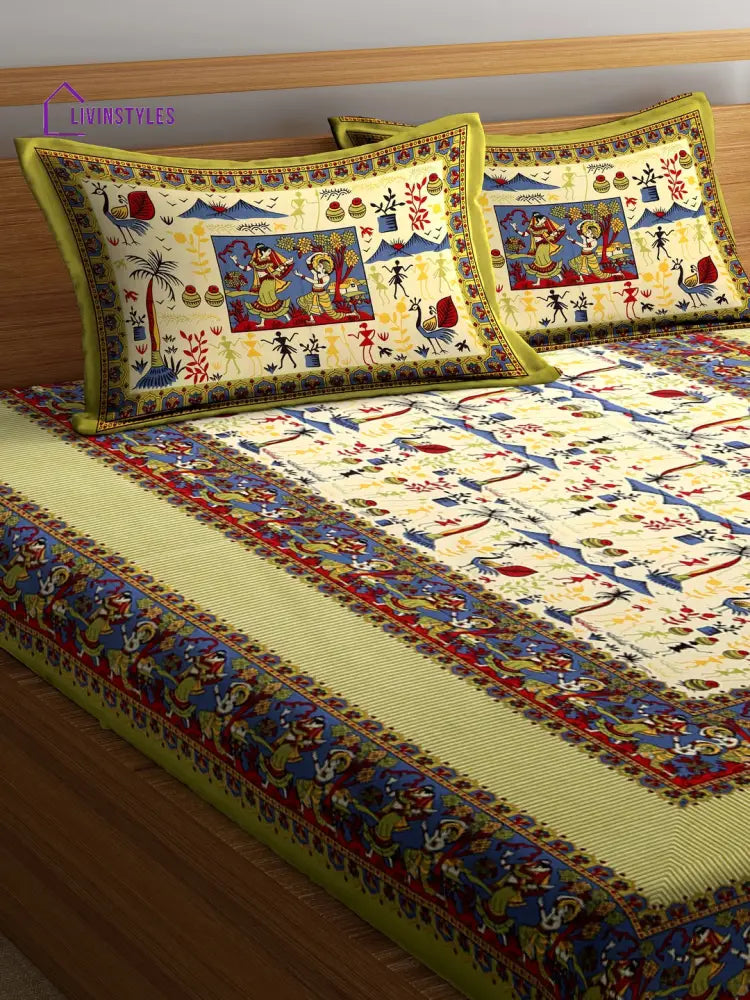 Traditional Jaipuri Print Double Bedsheet With 2 Pillow Covers