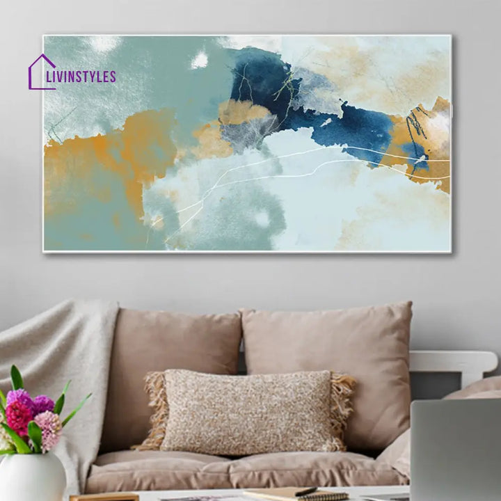 Tranquil Blue And Gold Abstract Wall Painting