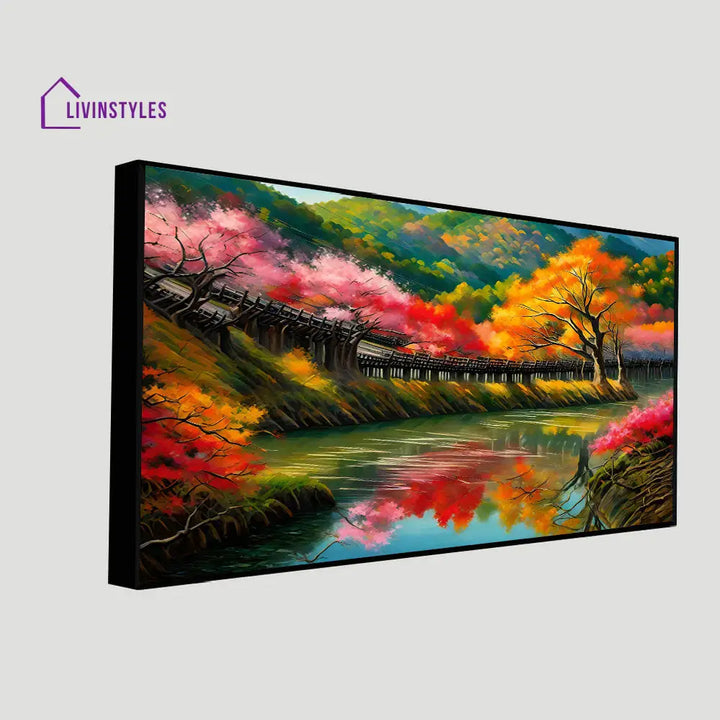 Tranquil Bridge Over River Canvas Wall Painting