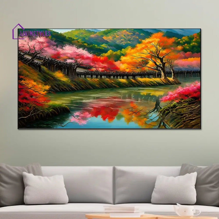 Tranquil Bridge Over River Canvas Wall Painting