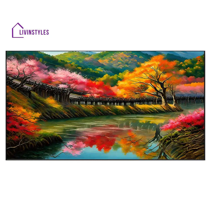 Tranquil Bridge Over River Canvas Wall Painting