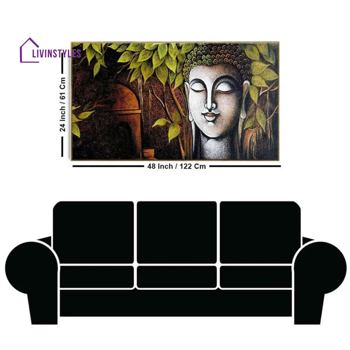 Tranquil Buddha: Lush Green Leaves Wall Painting