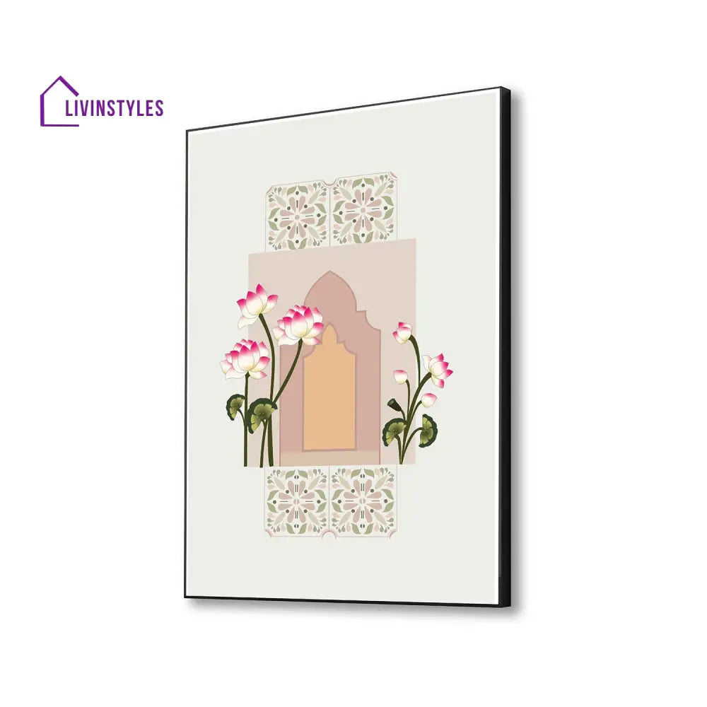 Tranquil Door And Floral Canvas Art Printed Wall Painting 16 X 20 Inch / Black Floating Frame