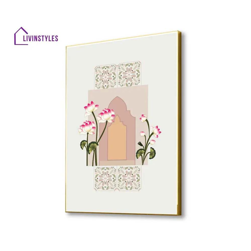 Tranquil Door And Floral Canvas Art Printed Wall Painting 16 X 20 Inch / Gold Floating Frame