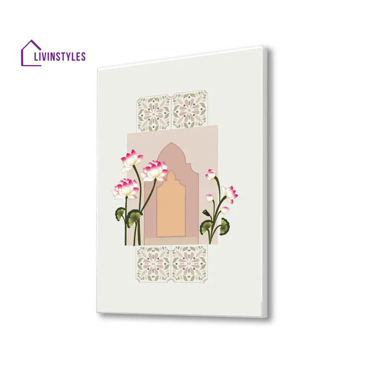 Tranquil Door And Floral Canvas Art Printed Wall Painting 16 X 20 Inch / White Floating Frame