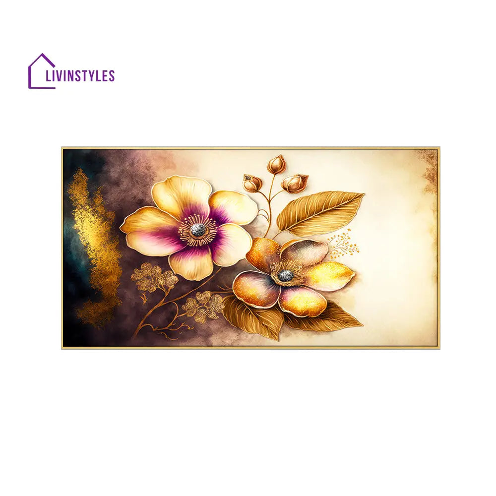 Tranquil Gold Floral Canvas Painting Wall