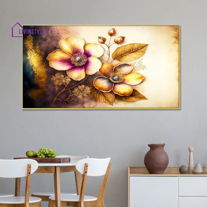 Tranquil Gold Floral Canvas Painting Wall