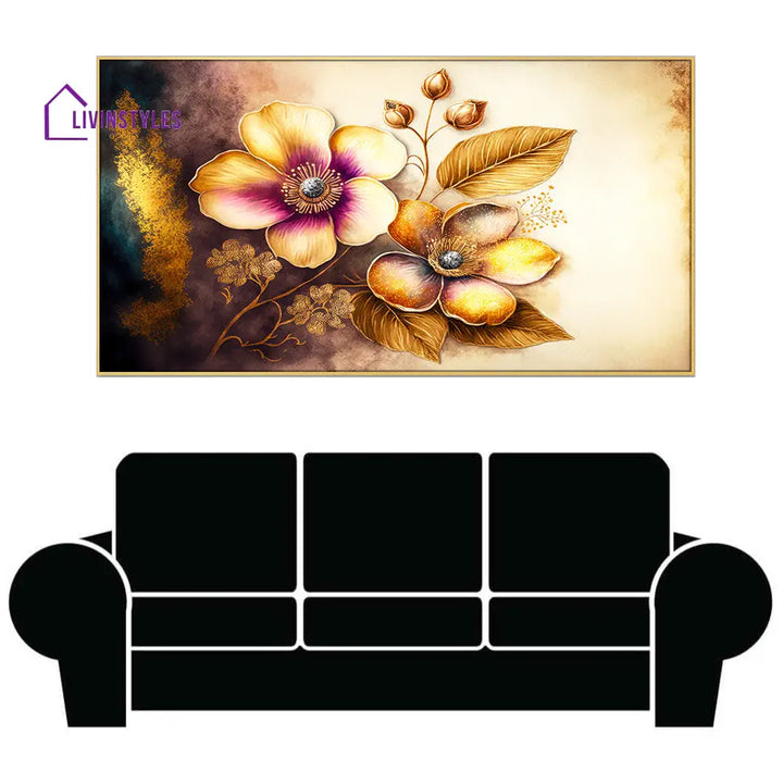 Tranquil Gold Floral Canvas Painting Wall