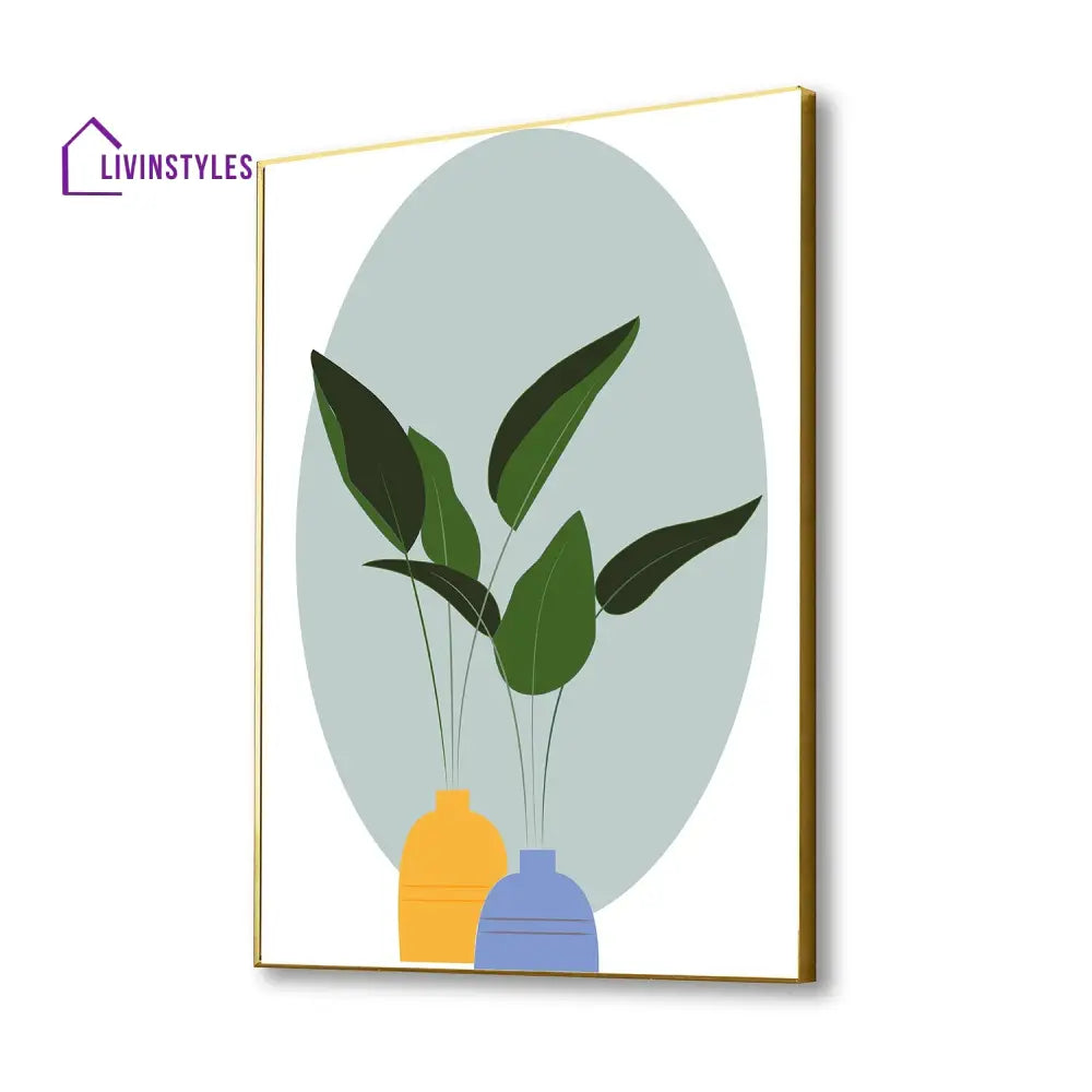 Tranquil Green Plant Vase Art Canvas Wall Painting 16 X 20 Inch / Gold Floating Frame