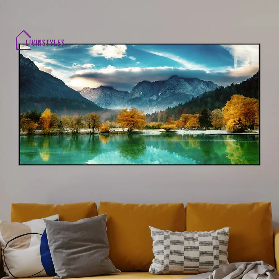 Tranquil Lake And Majestic Mountains Wall Painting