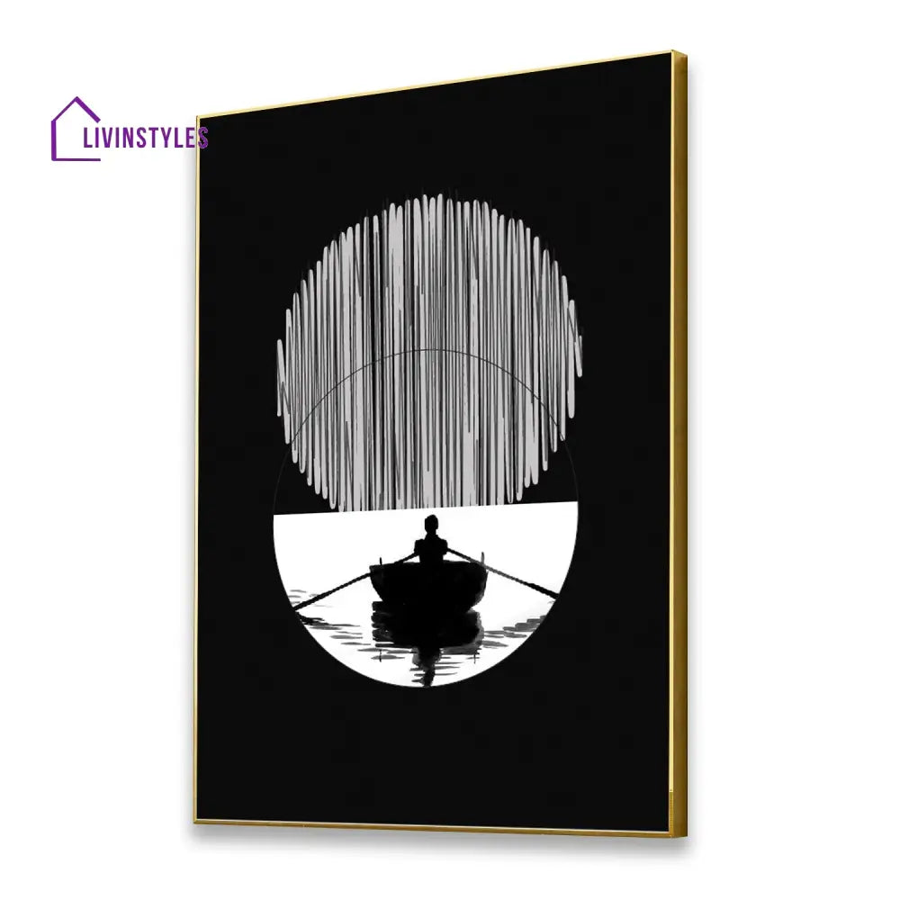 Tranquil Solitude: Boat Canvas Art Printed Wall Painting 16 X 20 Inch / Gold Floating Frame