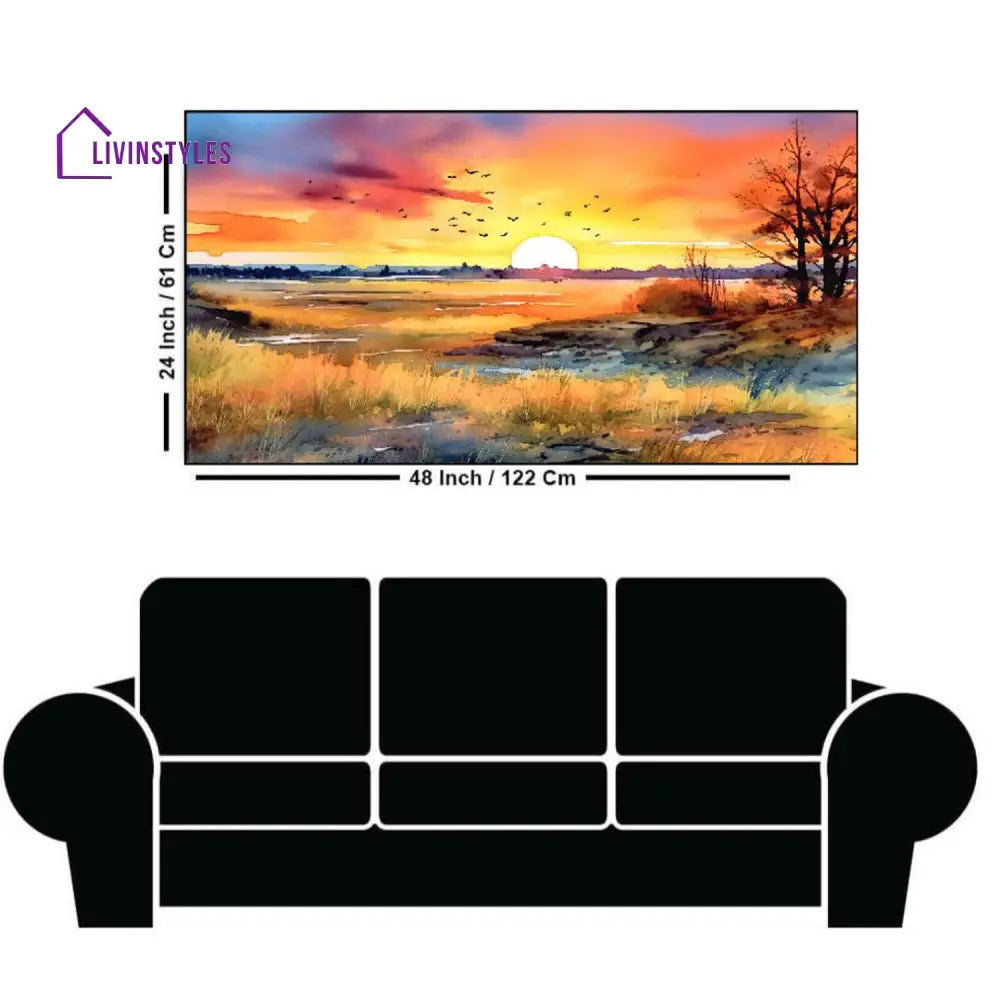 Tranquil Sunset: Birds In Flight Wall Painting