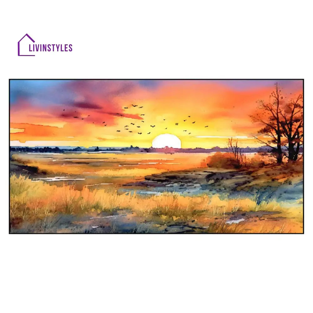 Tranquil Sunset: Birds In Flight Wall Painting