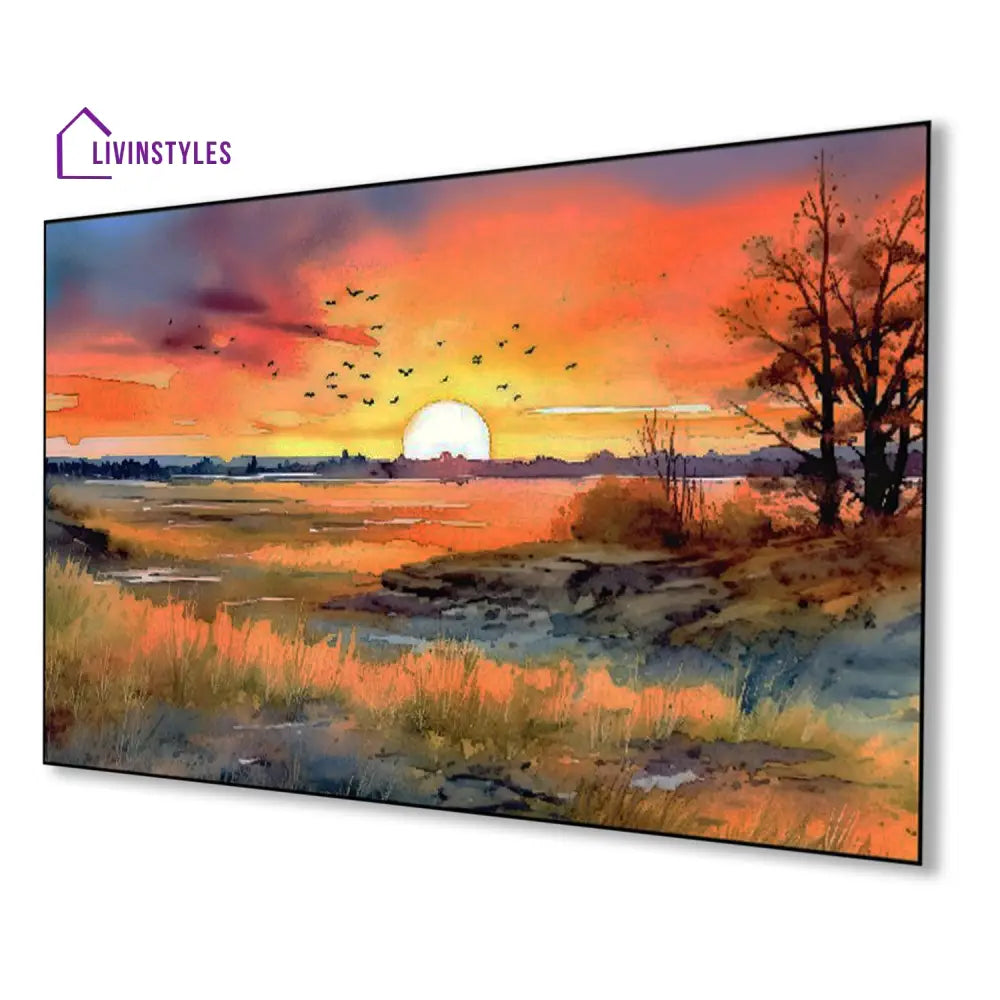 Tranquil Sunset: Birds In Flight Wall Painting