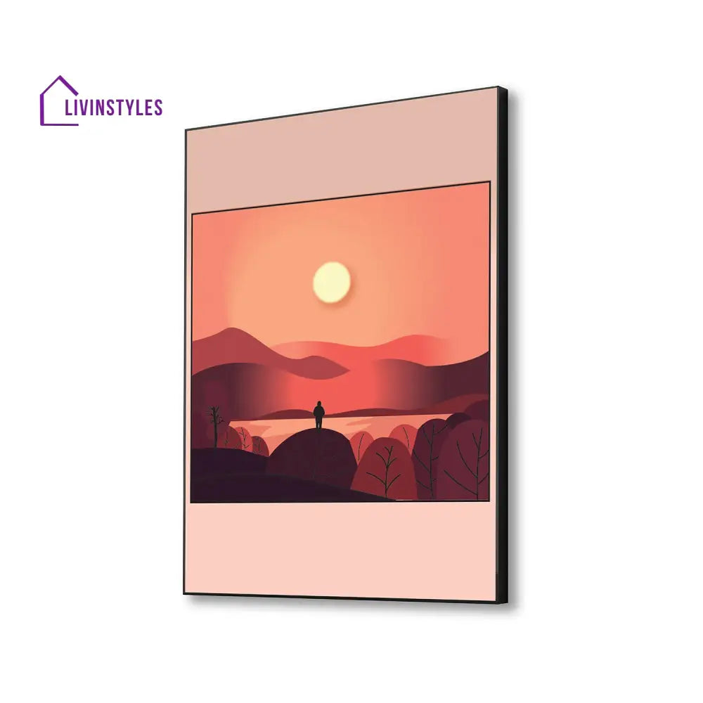 Tranquil Sunset Canvas Wall Art Painting 16 X 20 Inch / Black Floating Frame