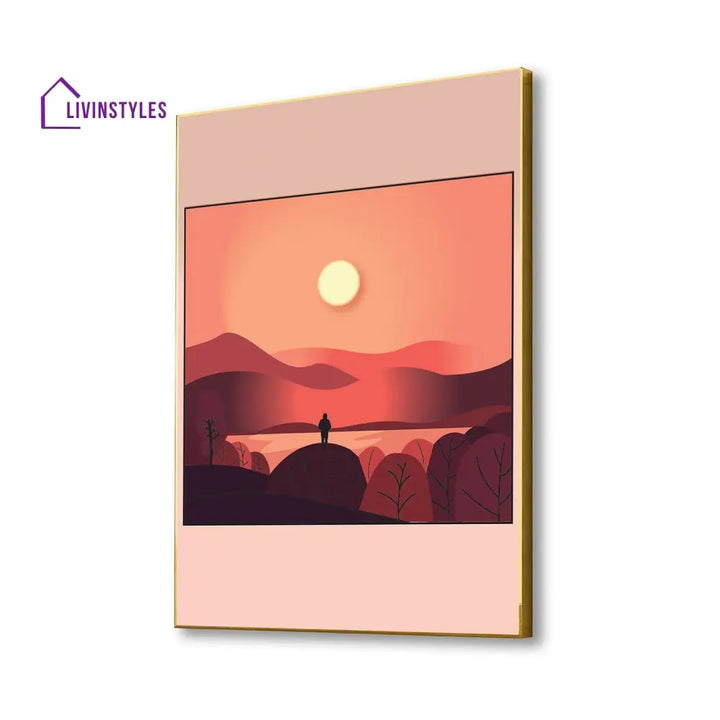 Tranquil Sunset Canvas Wall Art Painting 16 X 20 Inch / Gold Floating Frame